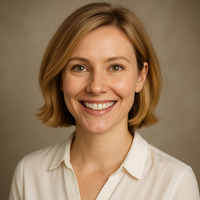 Portrait of Sarah, the upbeat and energetic AI therapist style on MendTogether